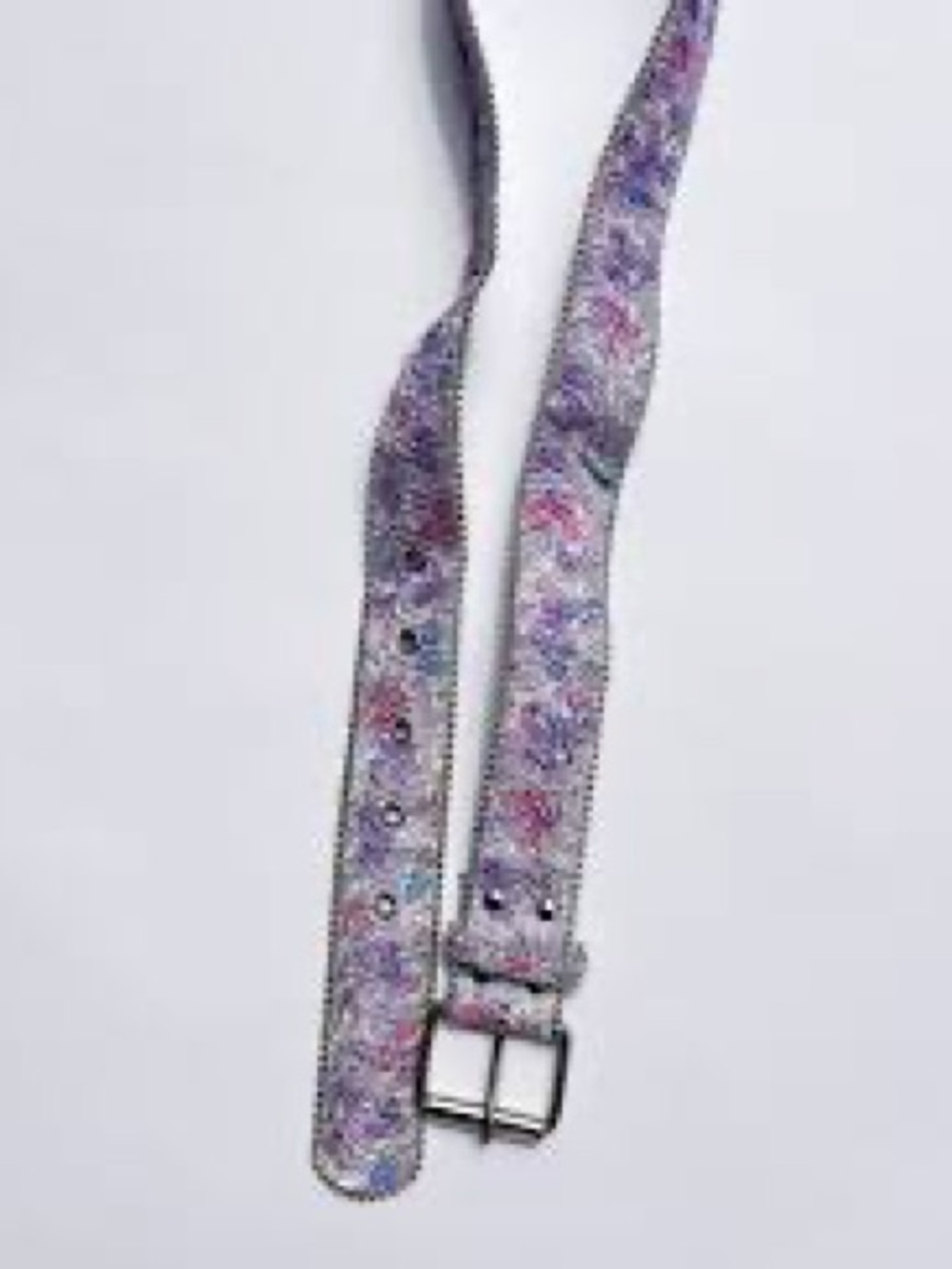 Y2K Paisley & Rhinestone Belt in Airbrushed Pink & Blue Glitter